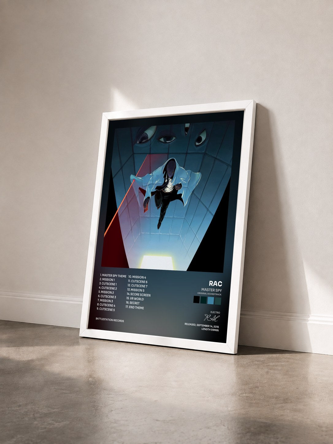 #blanc Tableau de l'album Master Spy (Original Soundtrack) de RAC vu de trois quarts, cadre blanc