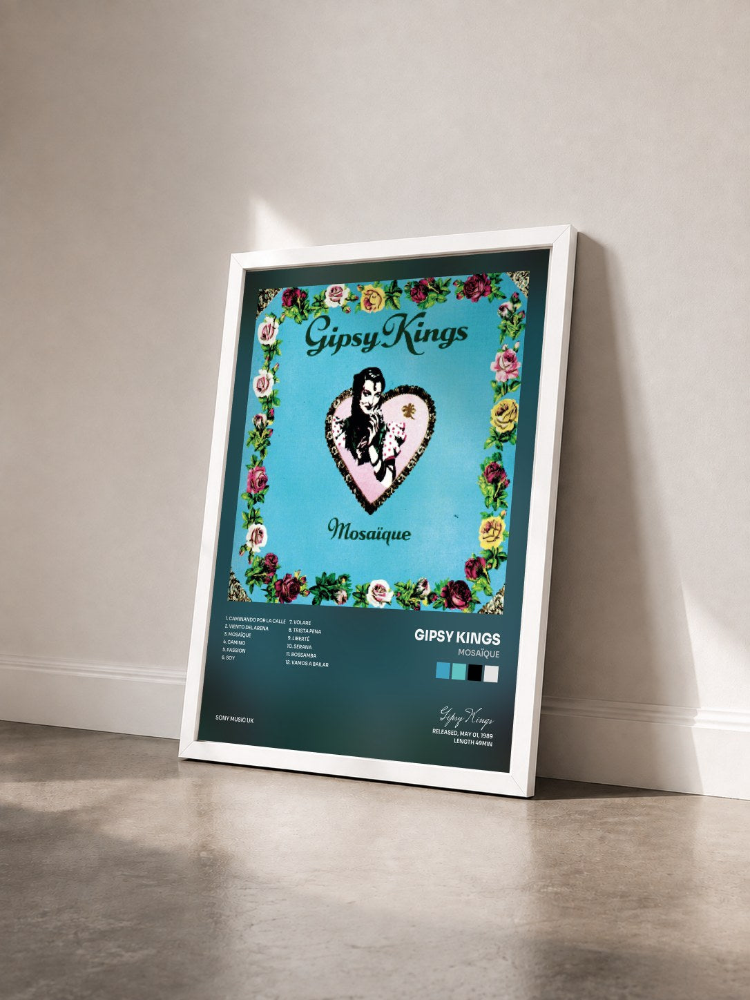 #blanc Tableau de l'album Mosaïque de Gipsy Kings vu de trois quarts, cadre blanc