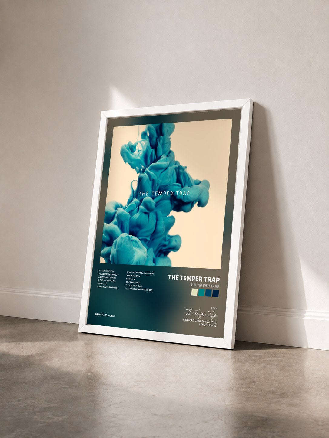 #blanc Tableau de l'album The Temper Trap de The Temper Trap vu de trois quarts, cadre blanc
