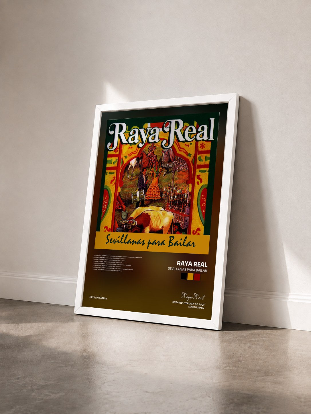 #blanc Tableau de l'album Sevillanas Para Bailar de Raya Real vu de trois quarts, cadre blanc