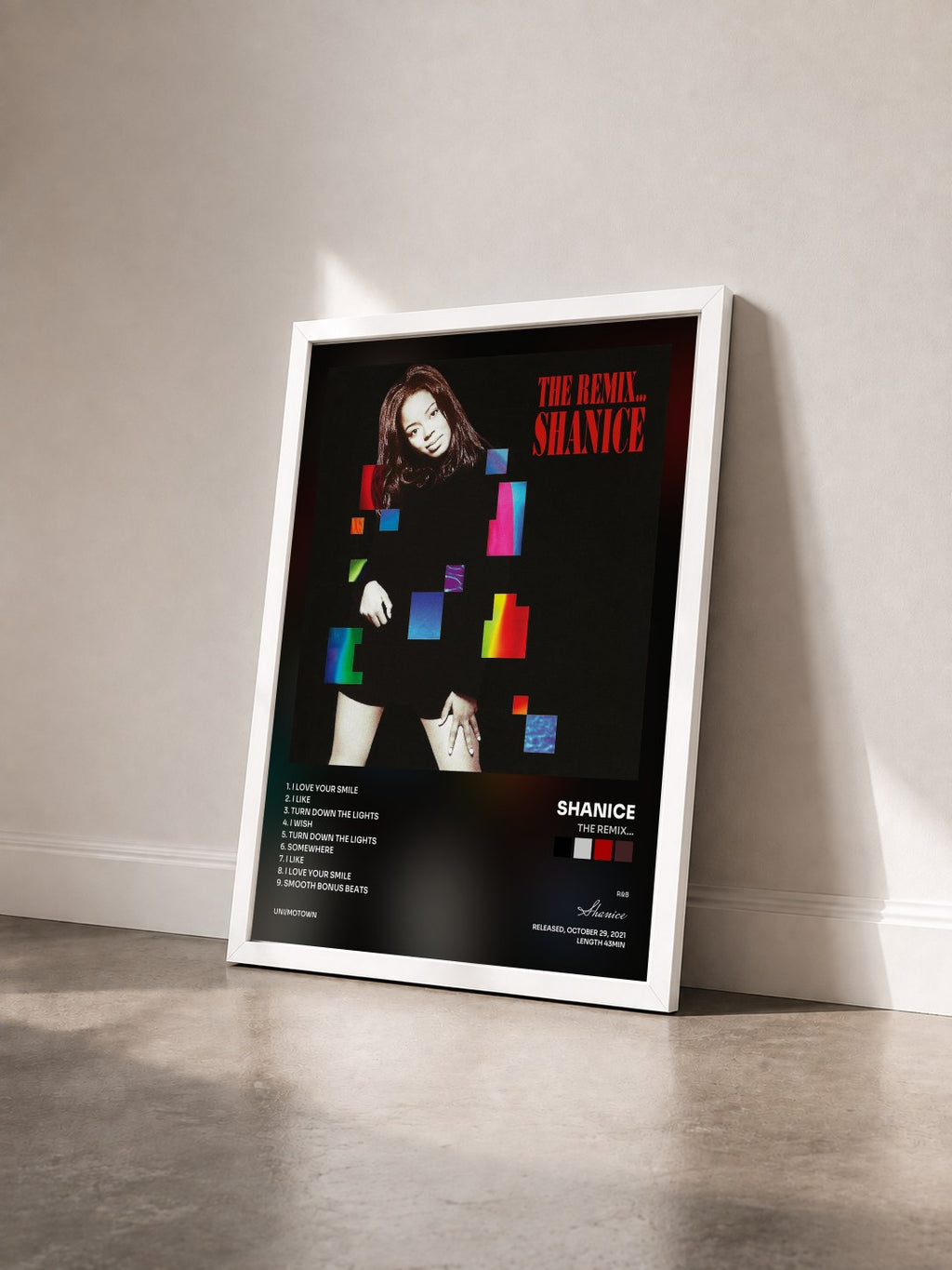 #blanc Tableau de l'album The Remix... de Shanice vu de trois quarts, cadre blanc