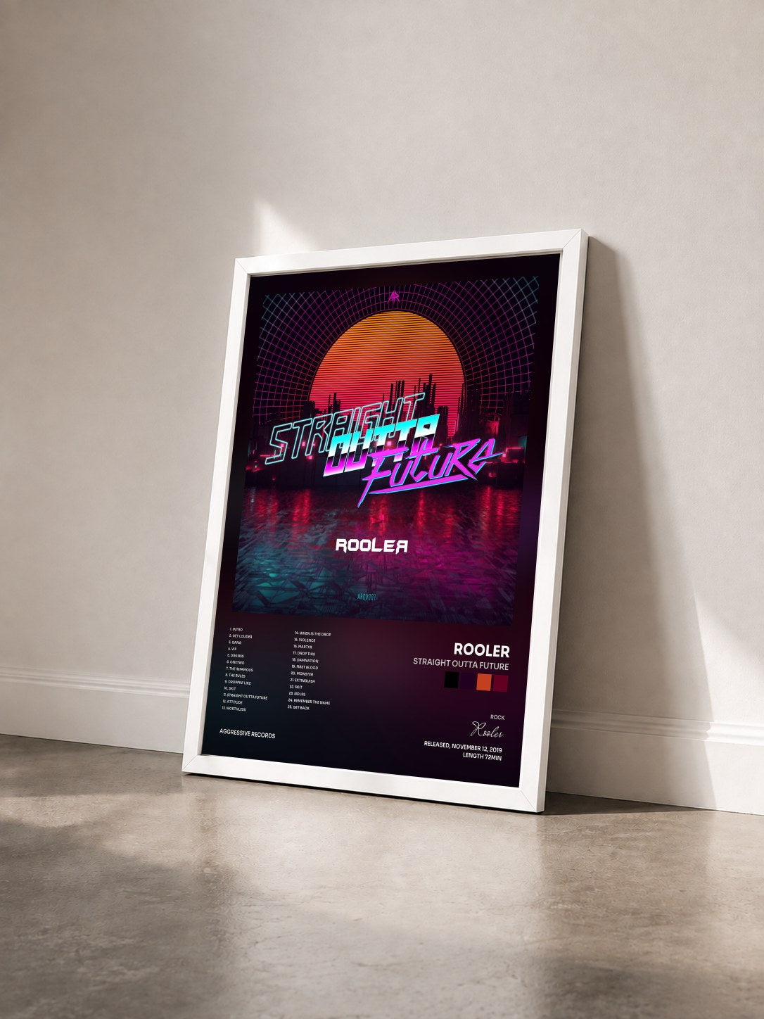 #blanc Tableau de l'album STRAIGHT OUTTA FUTURE de Rooler vu de trois quarts, cadre blanc