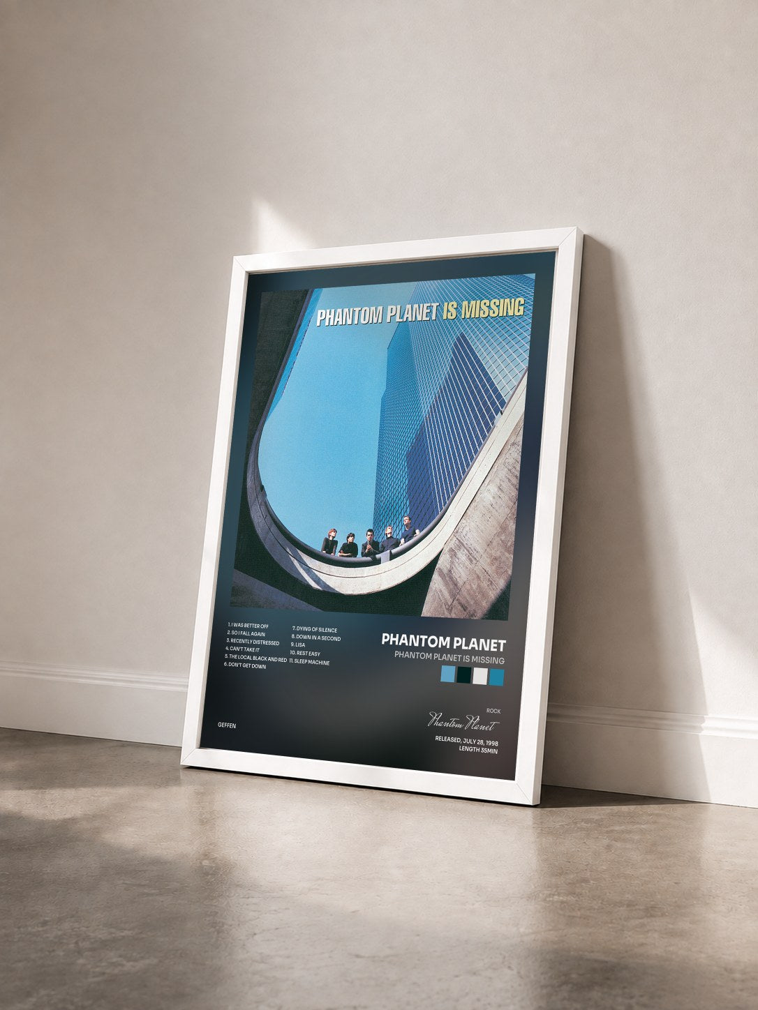 #blanc Tableau de l'album Phantom Planet Is Missing de Phantom Planet vu de trois quarts, cadre blanc