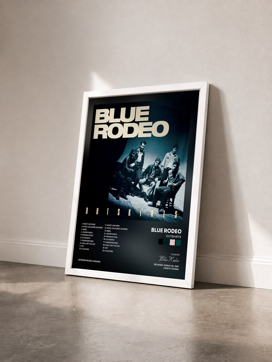 #blanc Tableau de l'album Outskirts de Blue Rodeo vu de trois quarts, cadre blanc