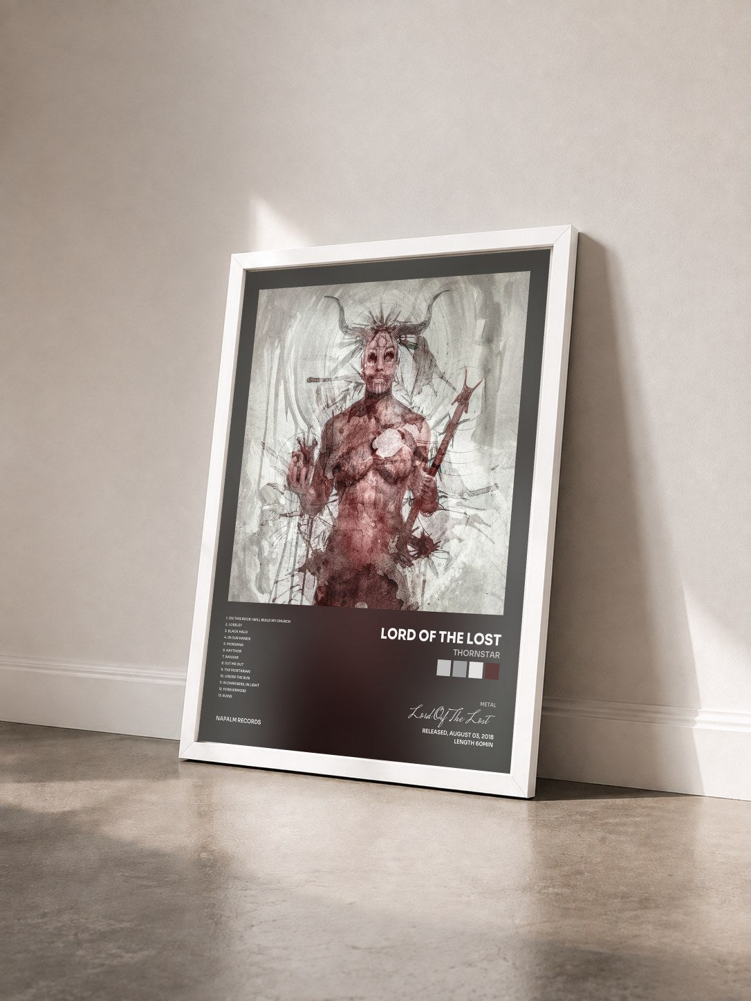 #blanc Tableau de l'album Thornstar de Lord Of The Lost vu de trois quarts, cadre blanc