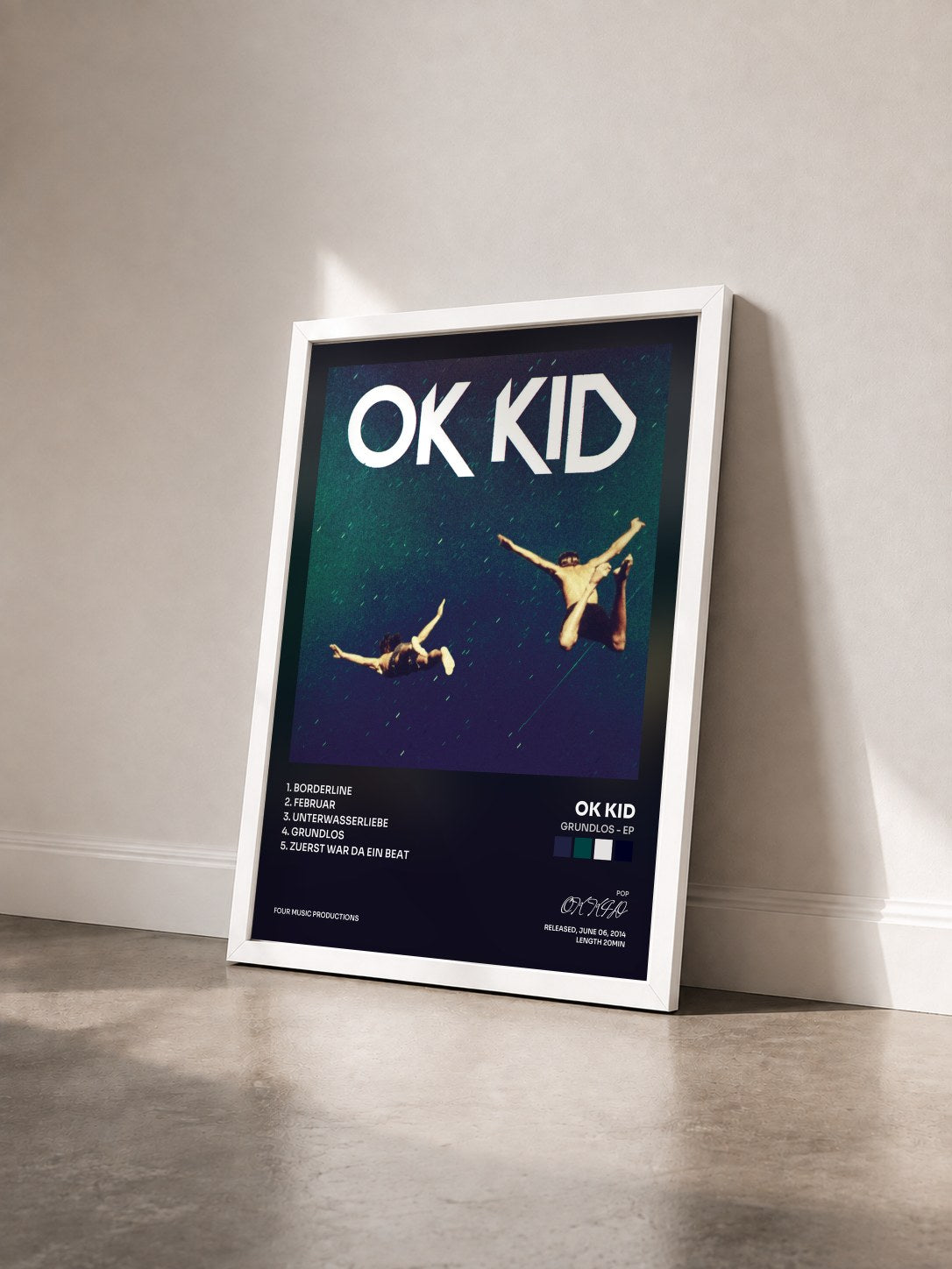 #blanc Tableau de l'album Grundlos - EP de OK KID vu de trois quarts, cadre blanc