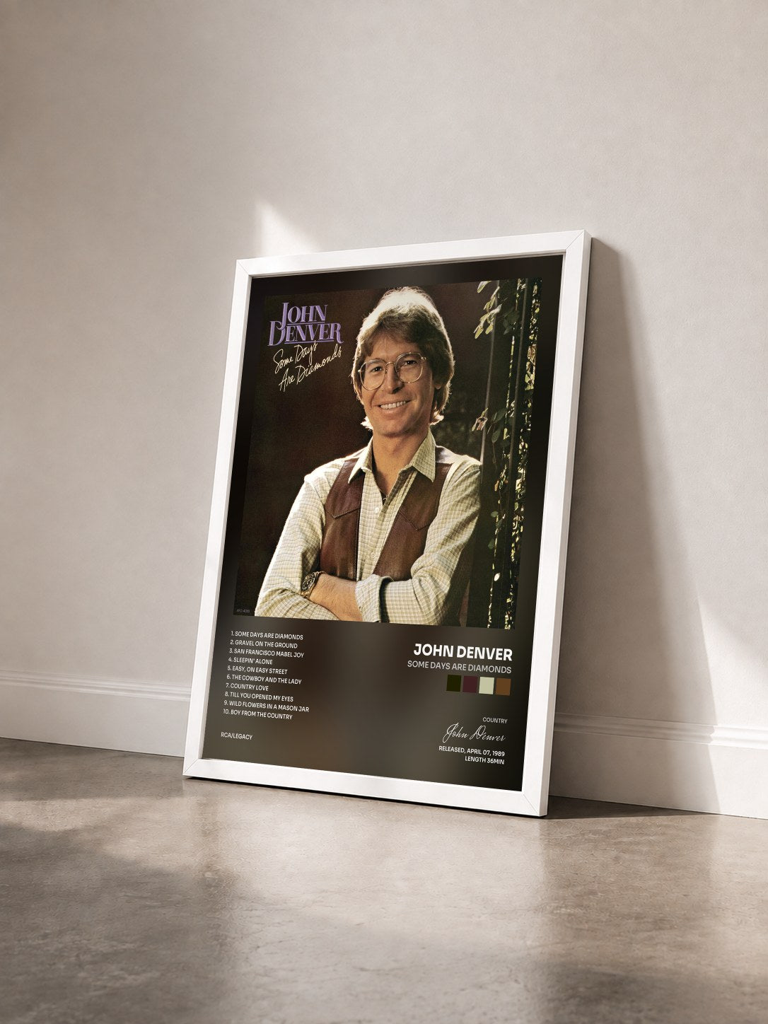 #blanc Tableau de l'album Some Days Are Diamonds de John Denver vu de trois quarts, cadre blanc