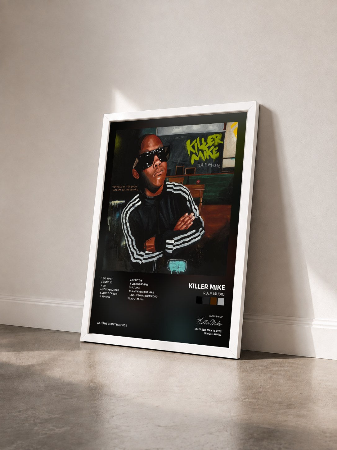 #blanc Tableau de l'album R.A.P. Music de Killer Mike vu de trois quarts, cadre blanc
