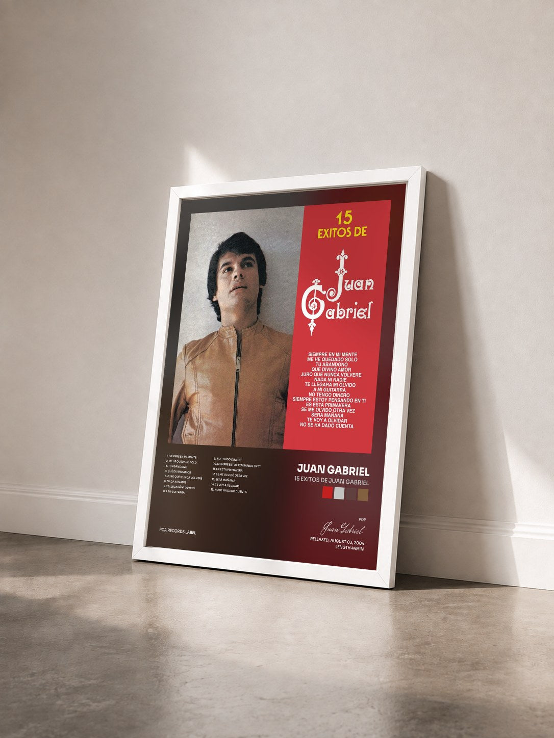 #blanc Tableau de l'album 15 Exitos De Juan Gabriel de Juan Gabriel vu de trois quarts, cadre blanc