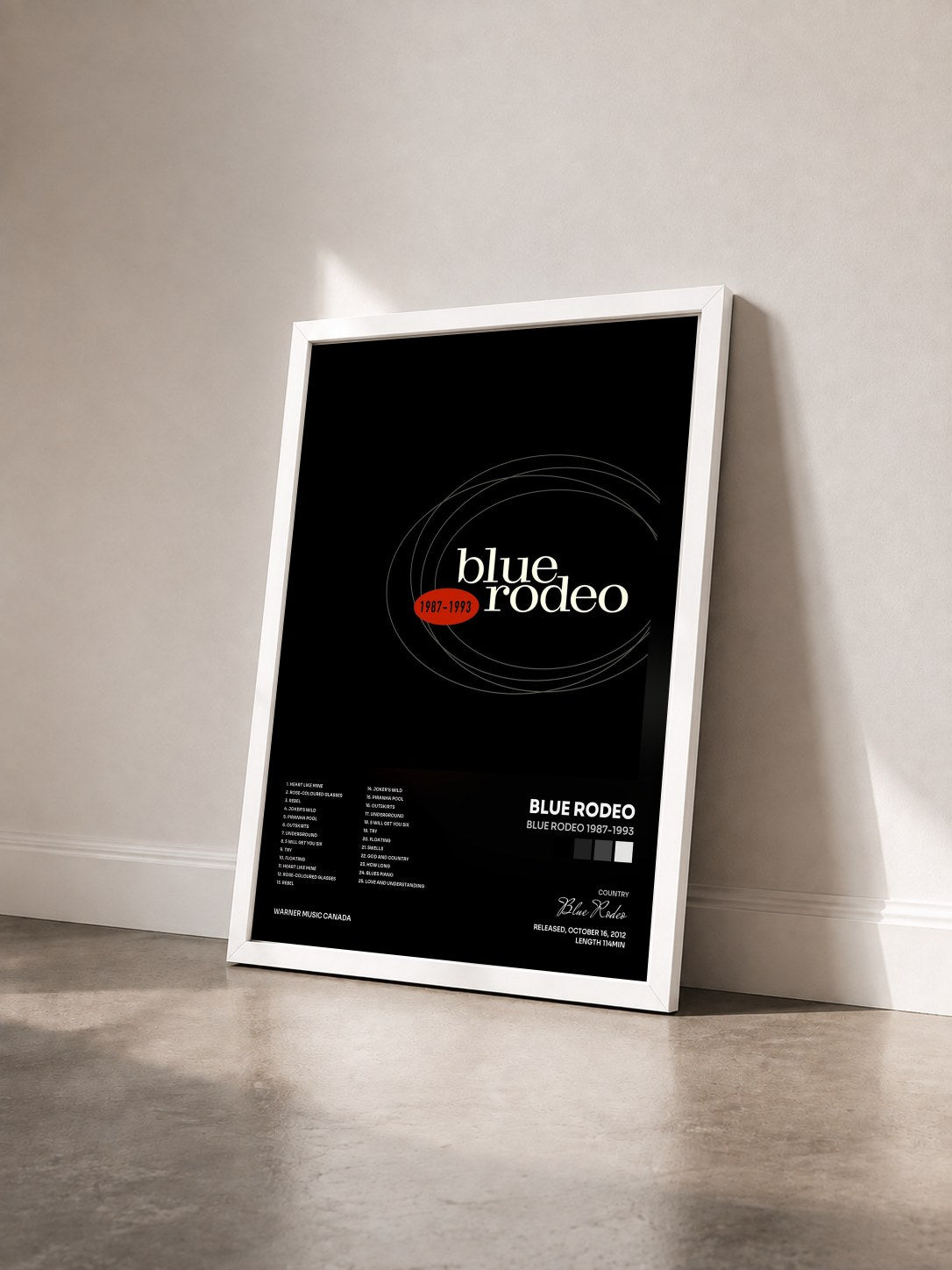 #blanc Tableau de l'album Blue Rodeo 1987-1993 de Blue Rodeo vu de trois quarts, cadre blanc