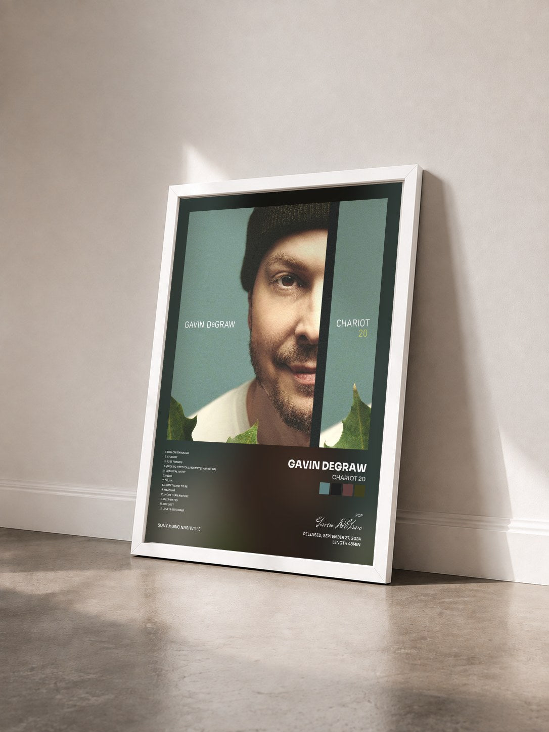 #blanc Tableau de l'album Chariot 20 de Gavin DeGraw vu de trois quarts, cadre blanc