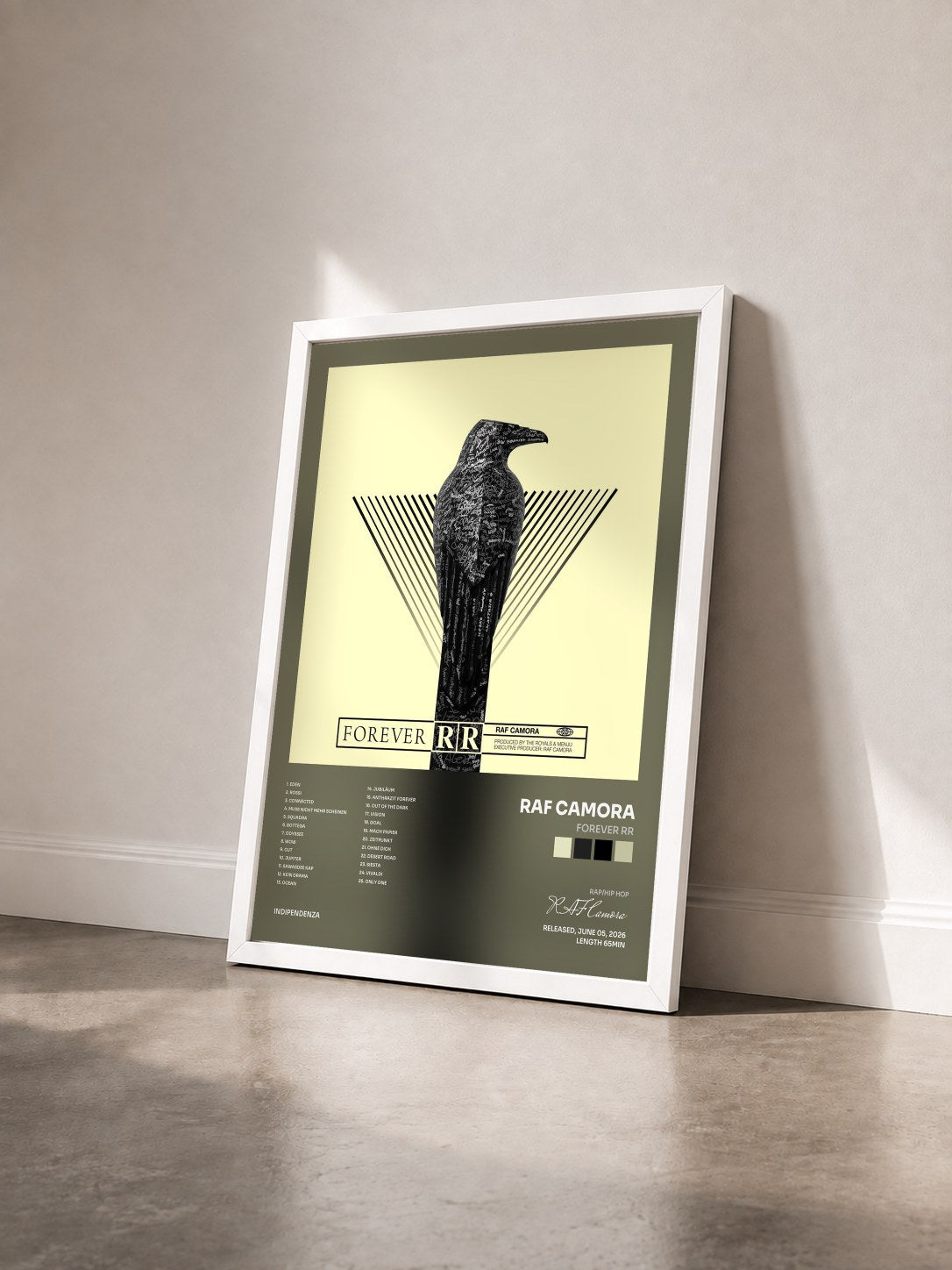 #blanc Tableau de l'album FOREVER RR de RAF Camora vu de trois quarts, cadre blanc