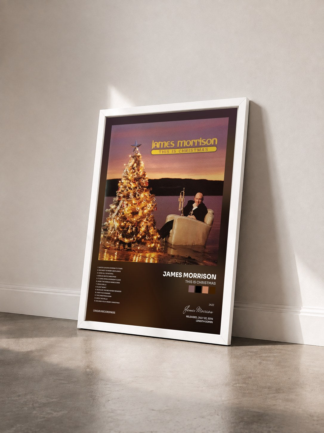 #blanc Tableau de l'album This Is Christmas de James Morrison vu de trois quarts, cadre blanc
