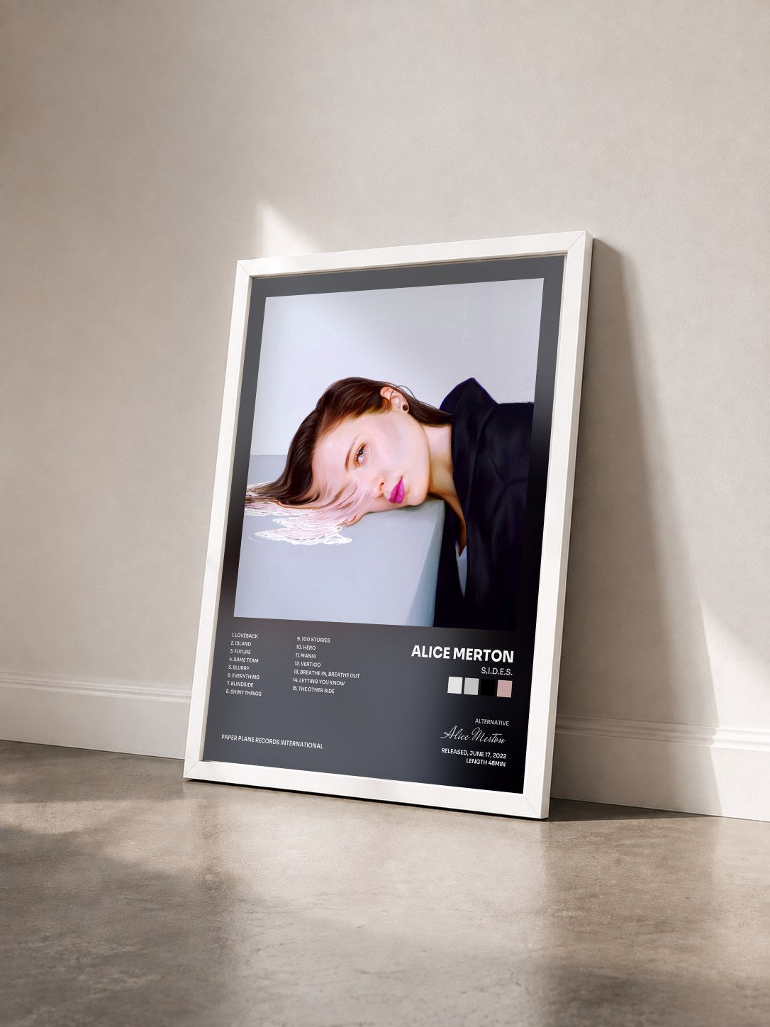 #blanc Tableau de l'album S.I.D.E.S. de Alice Merton vu de trois quarts, cadre blanc