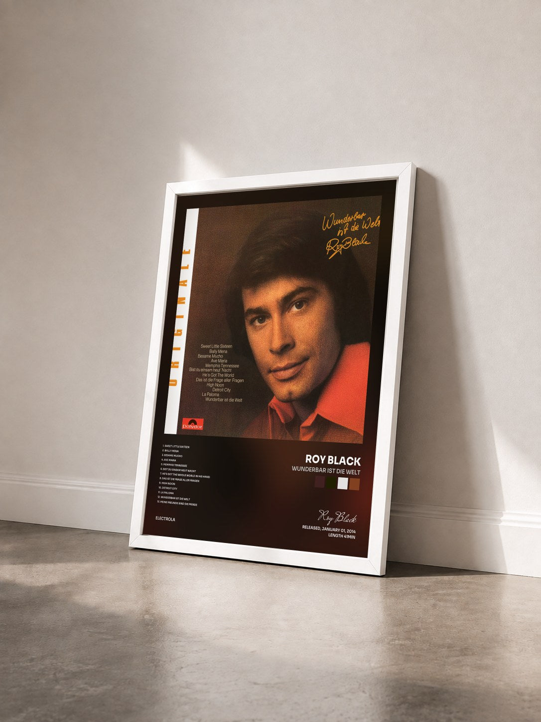 #blanc Tableau de l'album Wunderbar ist die Welt de Roy Black vu de trois quarts, cadre blanc