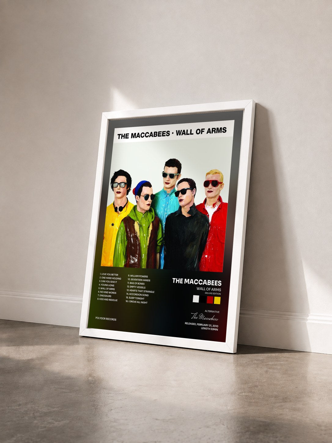 #blanc Tableau de l'album Wall Of Arms (Deluxe Edition) de The Maccabees vu de trois quarts, cadre blanc