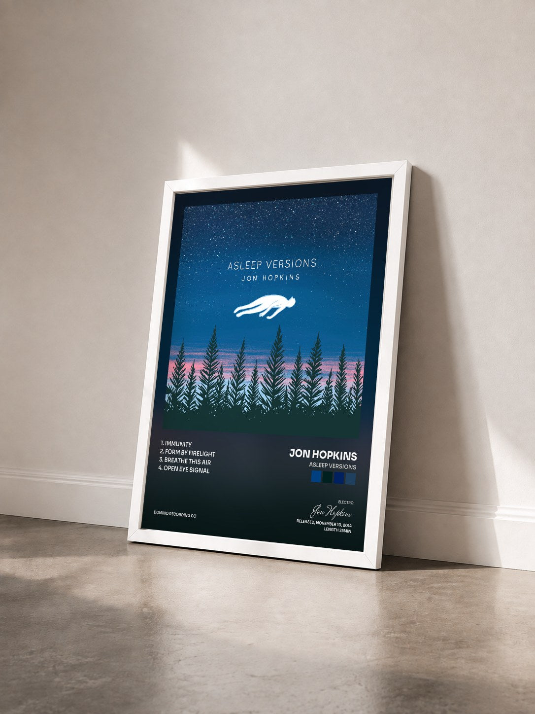 #blanc Tableau de l'album Asleep Versions de Jon Hopkins vu de trois quarts, cadre blanc