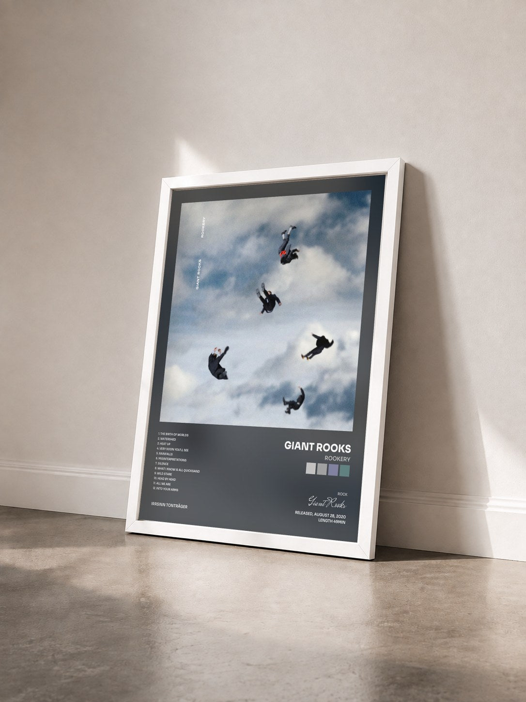 #blanc Tableau de l'album ROOKERY de Giant Rooks vu de trois quarts, cadre blanc