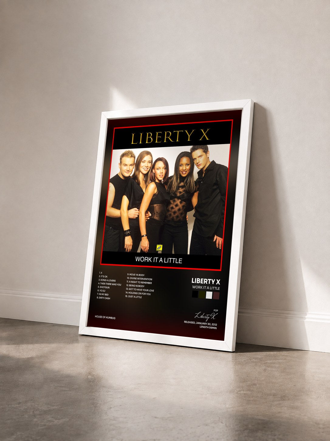 #blanc Tableau de l'album Work It A Little de Liberty X vu de trois quarts, cadre blanc