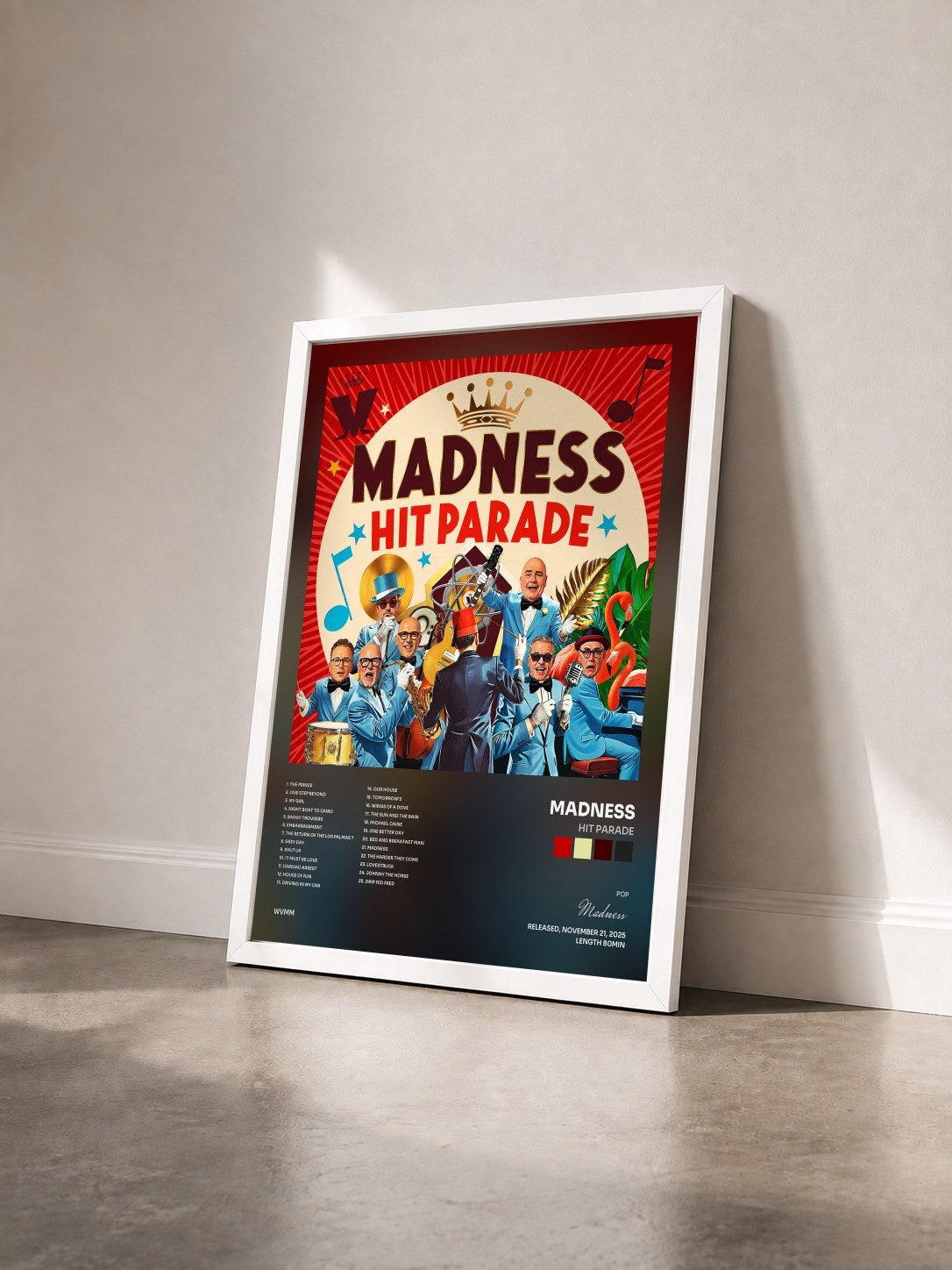 #blanc Tableau de l'album Hit Parade de Madness vu de trois quarts, cadre blanc