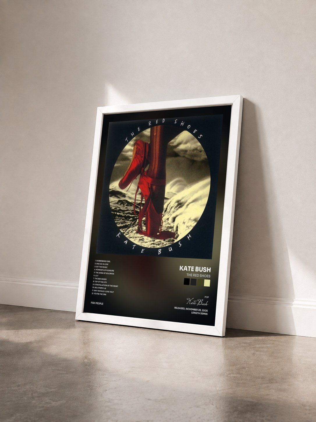 #blanc Tableau de l'album The Red Shoes de Kate Bush vu de trois quarts, cadre blanc