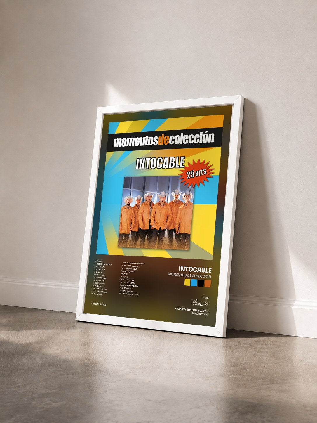 #blanc Tableau de l'album Momentos De Coleccion de Intocable vu de trois quarts, cadre blanc