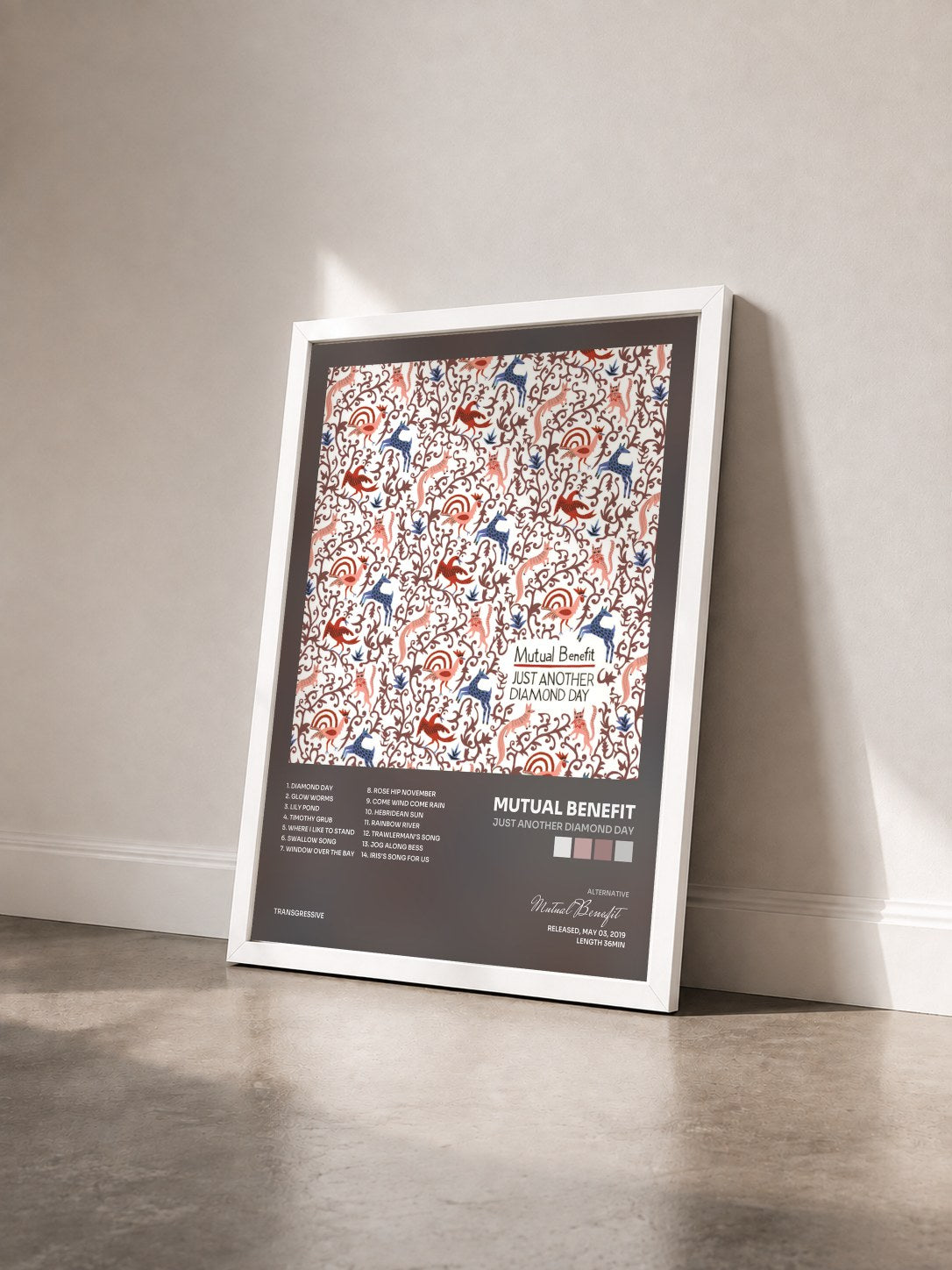 #blanc Tableau de l'album Just Another Diamond Day de Mutual Benefit vu de trois quarts, cadre blanc