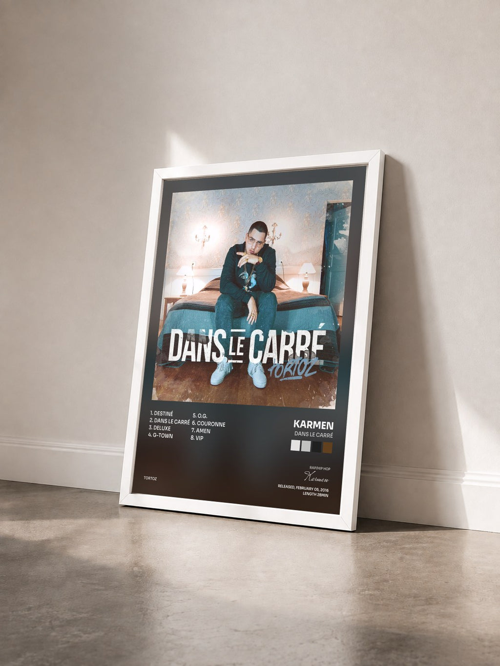 #blanc Dans Le Carré by Karmen as a framed art print seen at an angle, white frame