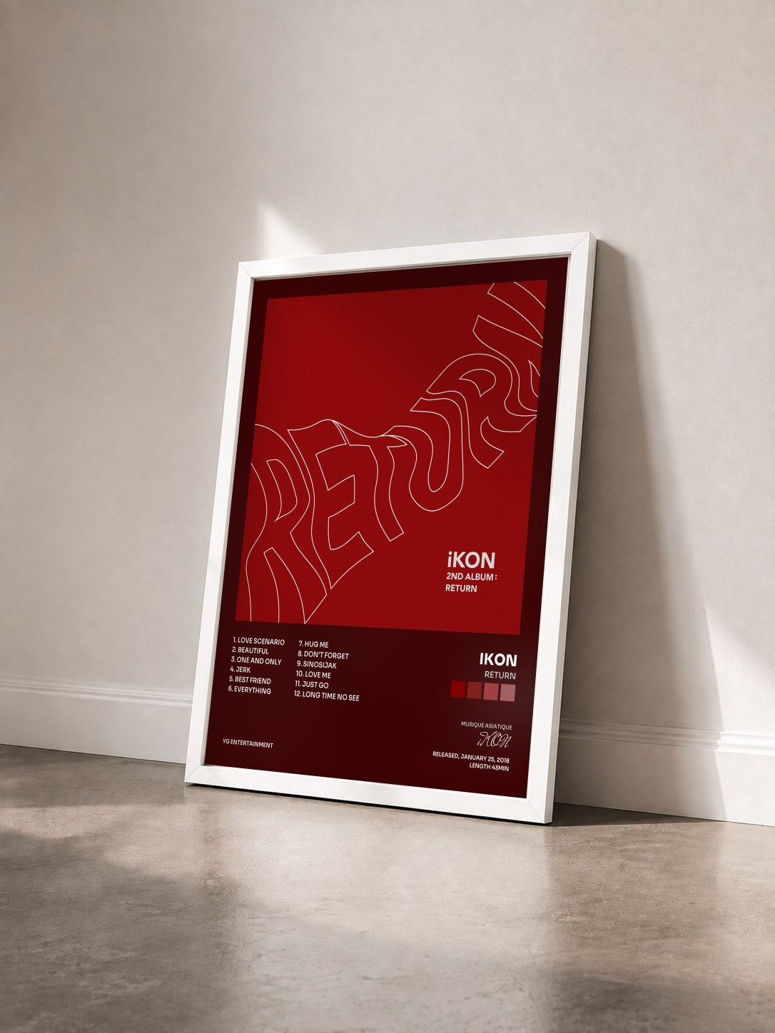 #blanc Tableau de l'album Return de iKON vu de trois quarts, cadre blanc