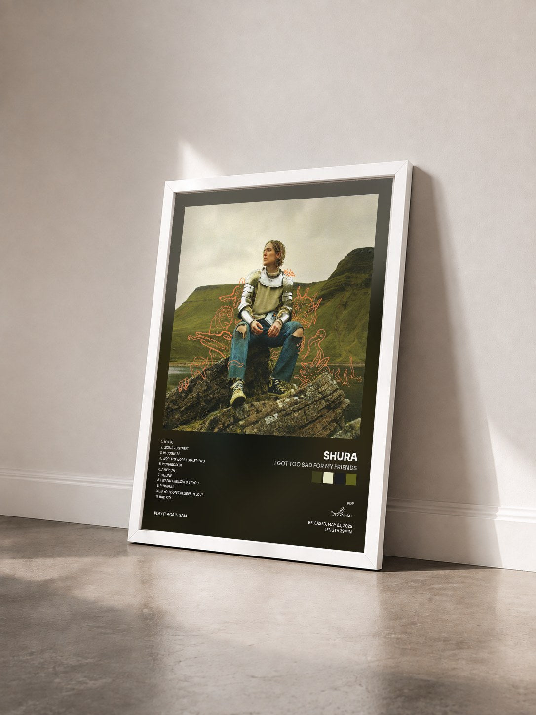 #blanc Tableau de l'album I Got Too Sad For My Friends de Shura vu de trois quarts, cadre blanc