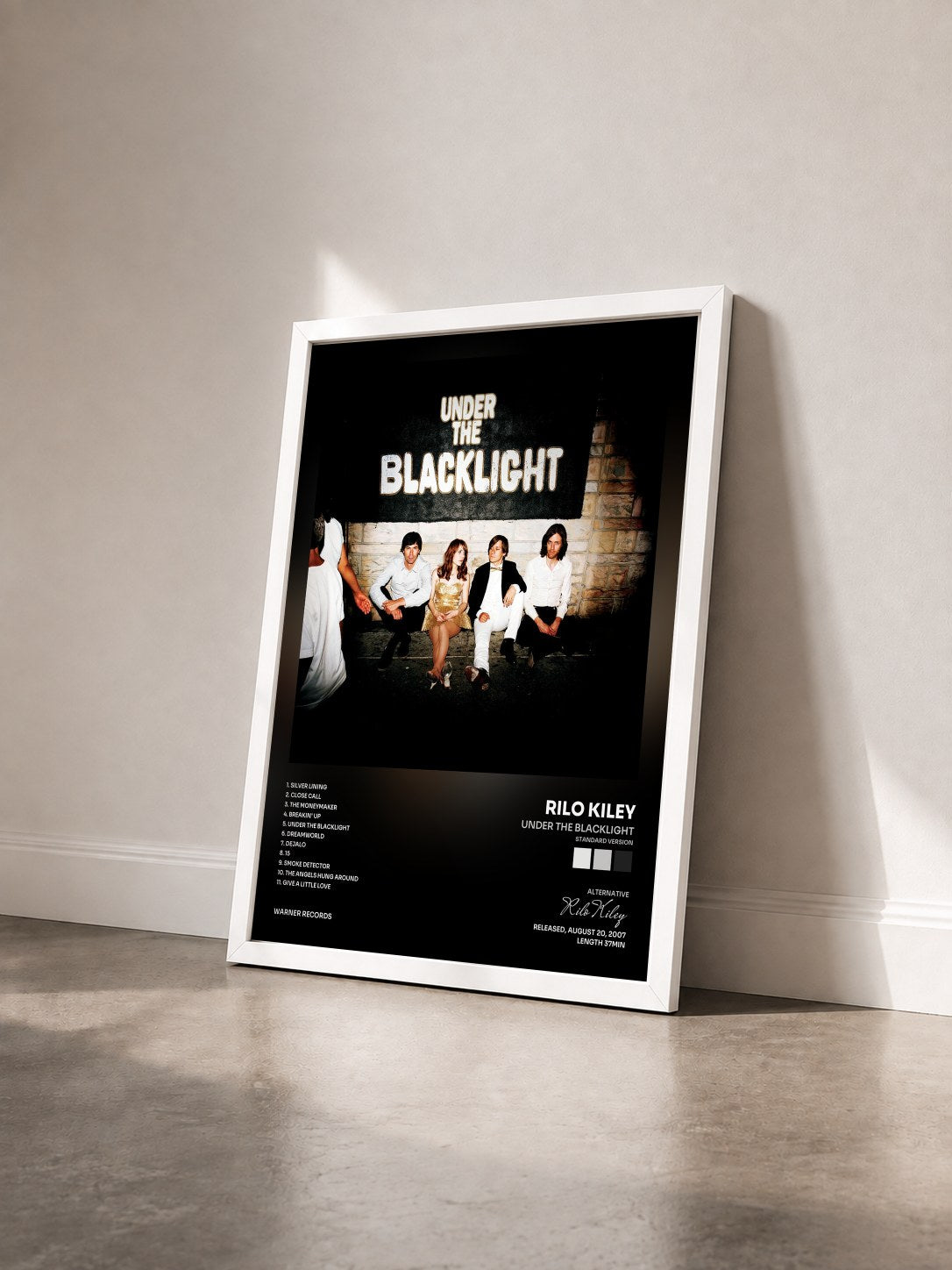 #blanc Tableau de l'album Under The Blacklight (Standard Version) de Rilo Kiley vu de trois quarts, cadre blanc