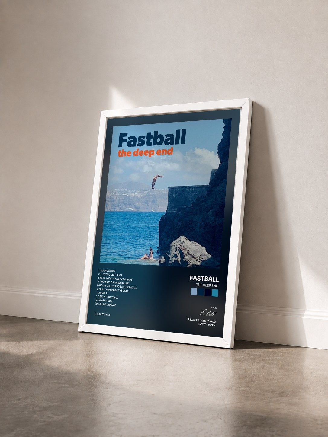 #blanc Tableau de l'album The Deep End de Fastball vu de trois quarts, cadre blanc
