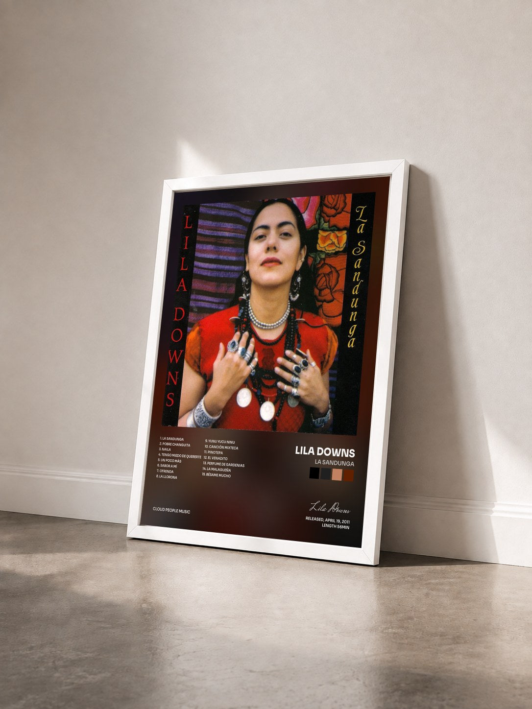 #blanc Tableau de l'album La Sandunga de Lila Downs vu de trois quarts, cadre blanc