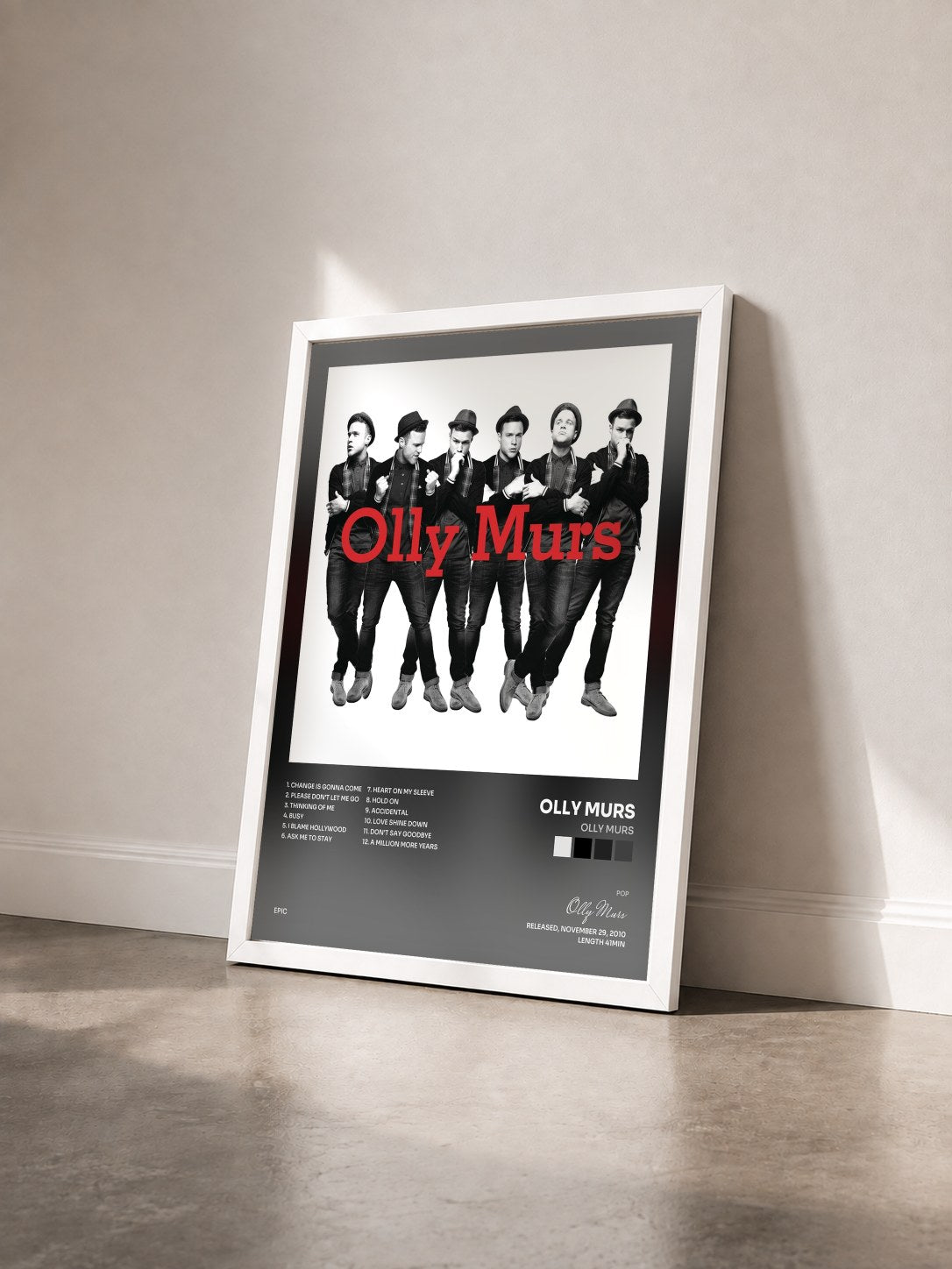 #blanc Tableau de l'album Olly Murs de Olly Murs vu de trois quarts, cadre blanc