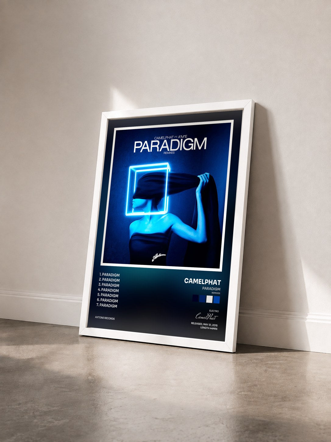 #blanc Tableau de l'album Paradigm (Remixes) de CamelPhat vu de trois quarts, cadre blanc