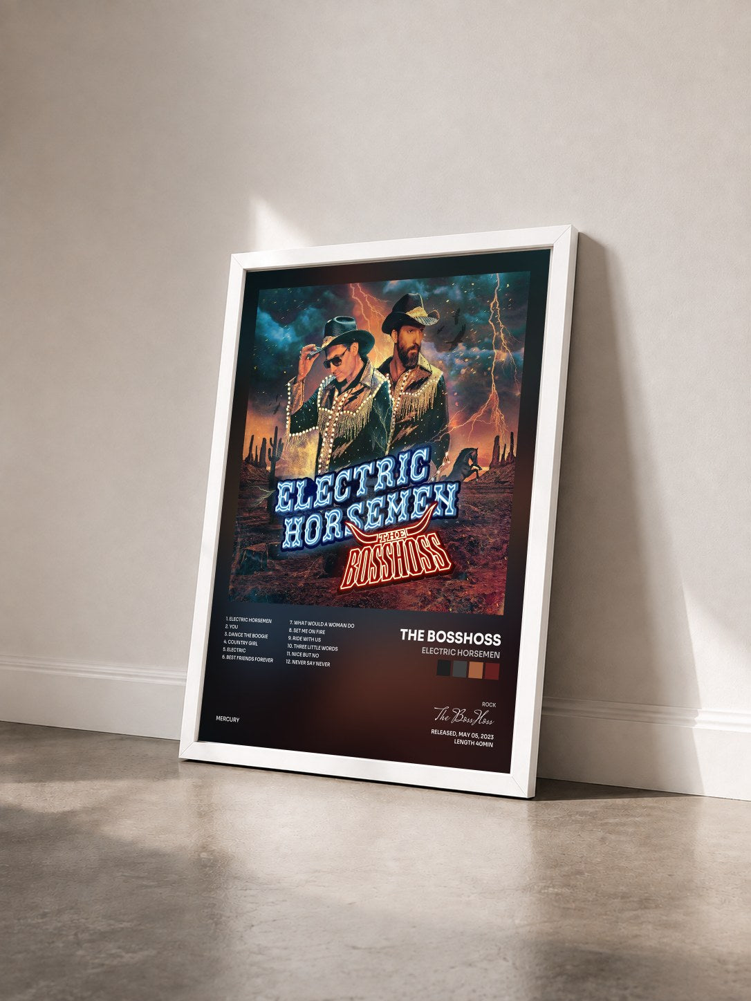 #blanc Tableau de l'album Electric Horsemen de The BossHoss vu de trois quarts, cadre blanc