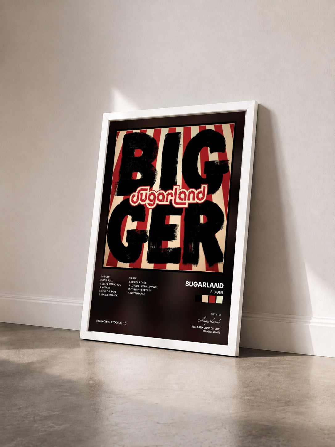 #blanc Tableau de l'album Bigger de Sugarland vu de trois quarts, cadre blanc