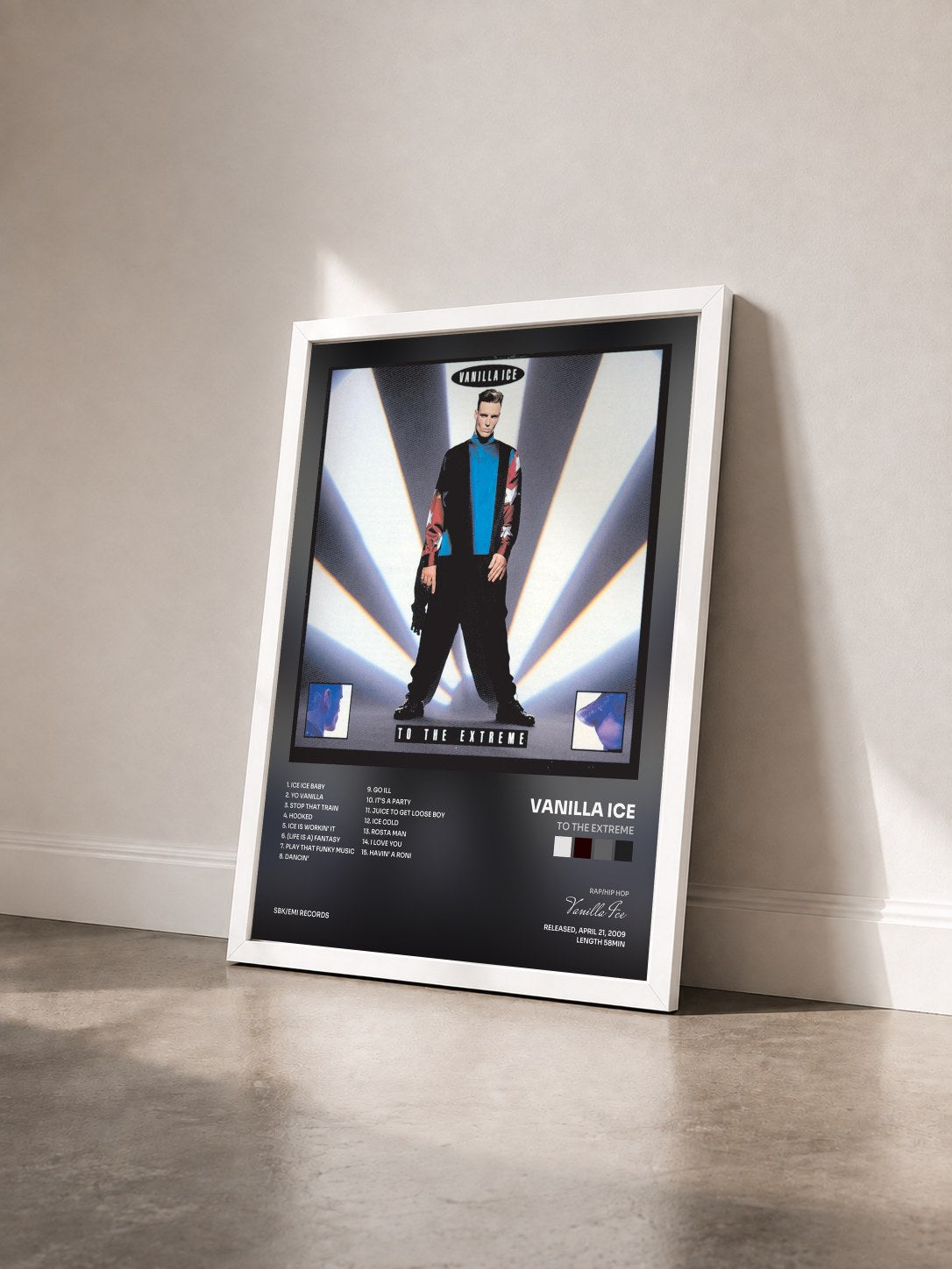 #blanc Tableau de l'album To The Extreme de Vanilla Ice vu de trois quarts, cadre blanc