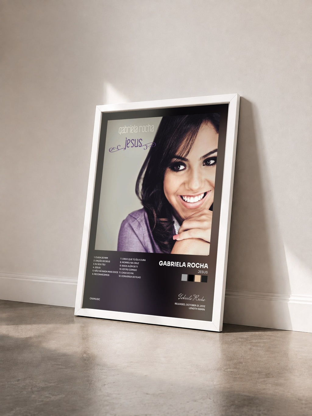 #blanc Tableau de l'album Jesus de Gabriela Rocha vu de trois quarts, cadre blanc