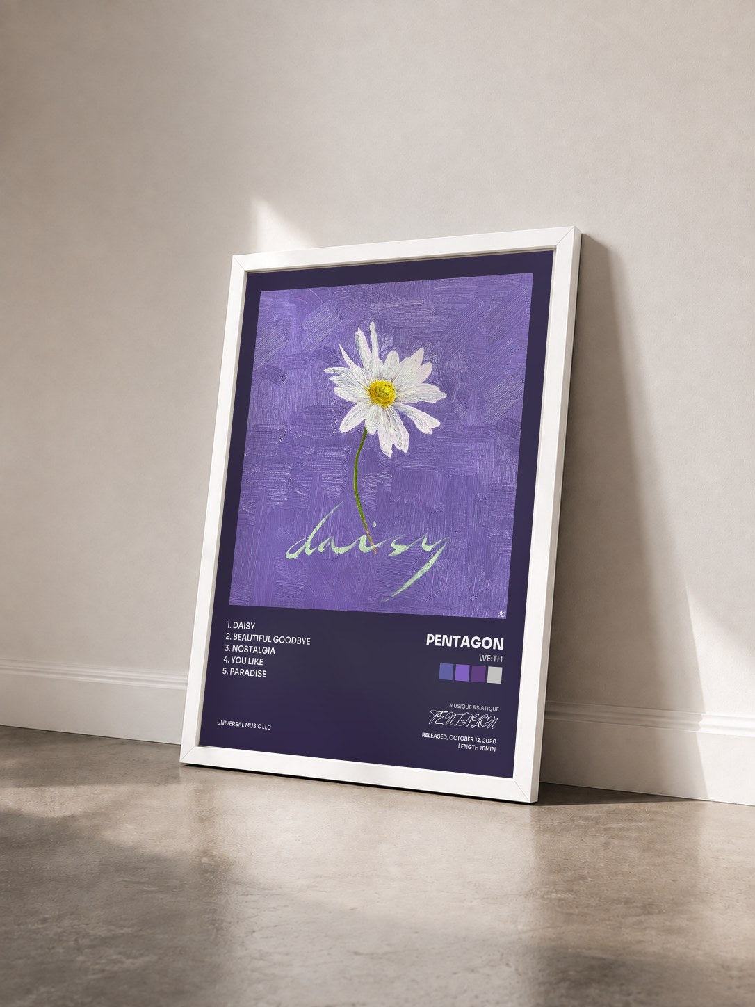 #blanc Tableau de l'album WE:TH de PENTAGON vu de trois quarts, cadre blanc