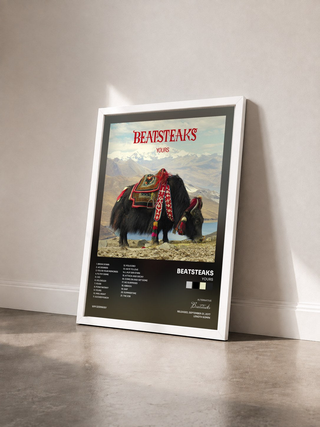 #blanc Tableau de l'album Yours de Beatsteaks vu de trois quarts, cadre blanc