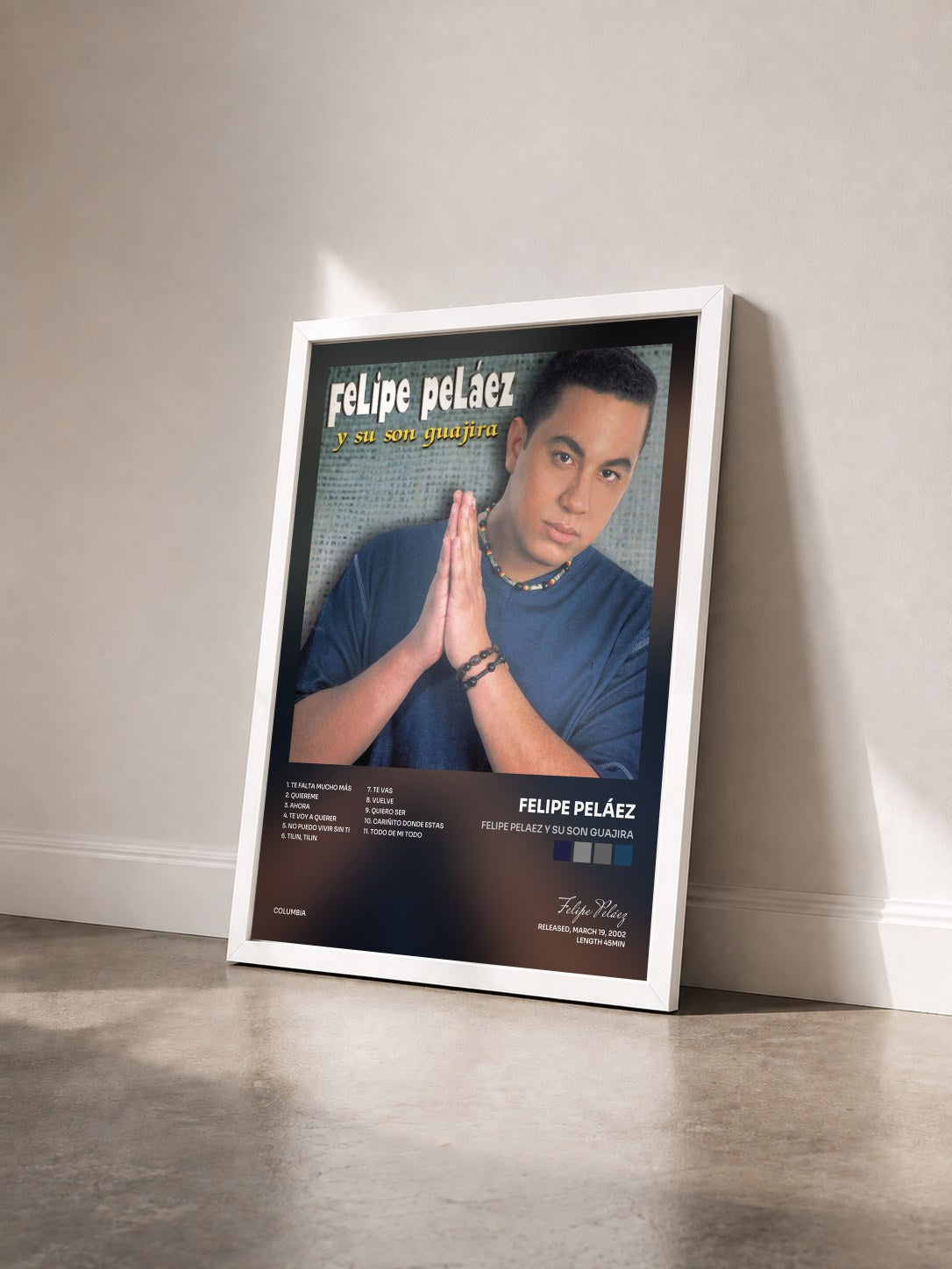 #blanc Tableau de l'album Felipe Pelaez Y Su Son Guajira de Felipe Peláez vu de trois quarts, cadre blanc