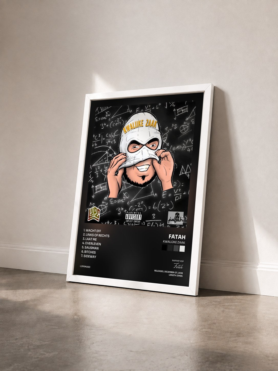 #blanc Tableau de l'album Kwalijke Zaak de Fatah vu de trois quarts, cadre blanc