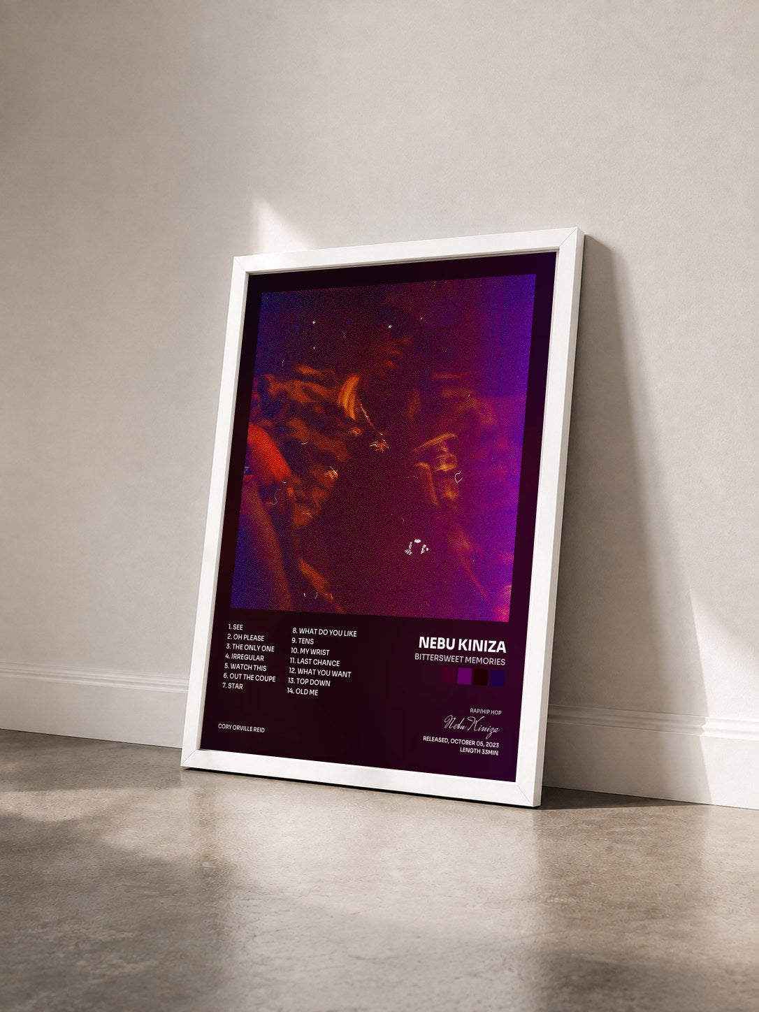 #blanc Tableau de l'album Bittersweet Memories de Nebu Kiniza vu de trois quarts, cadre blanc