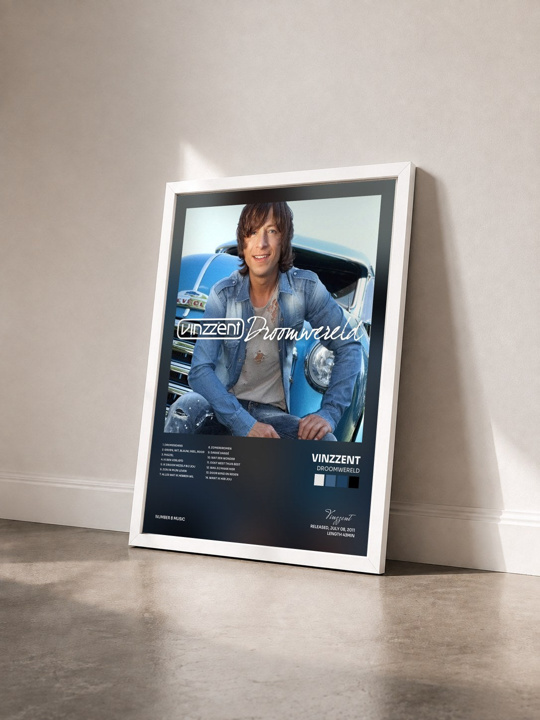 #blanc Tableau de l'album Droomwereld de Vinzzent vu de trois quarts, cadre blanc