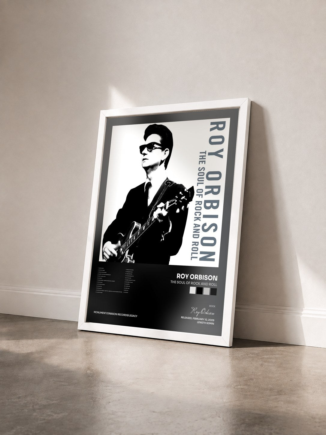 #blanc Tableau de l'album The Soul of Rock And Roll de Roy Orbison vu de trois quarts, cadre blanc