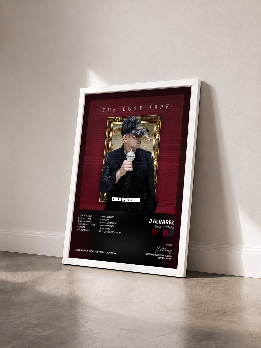#blanc Tableau de l'album The Lost Tape de J Alvarez vu de trois quarts, cadre blanc