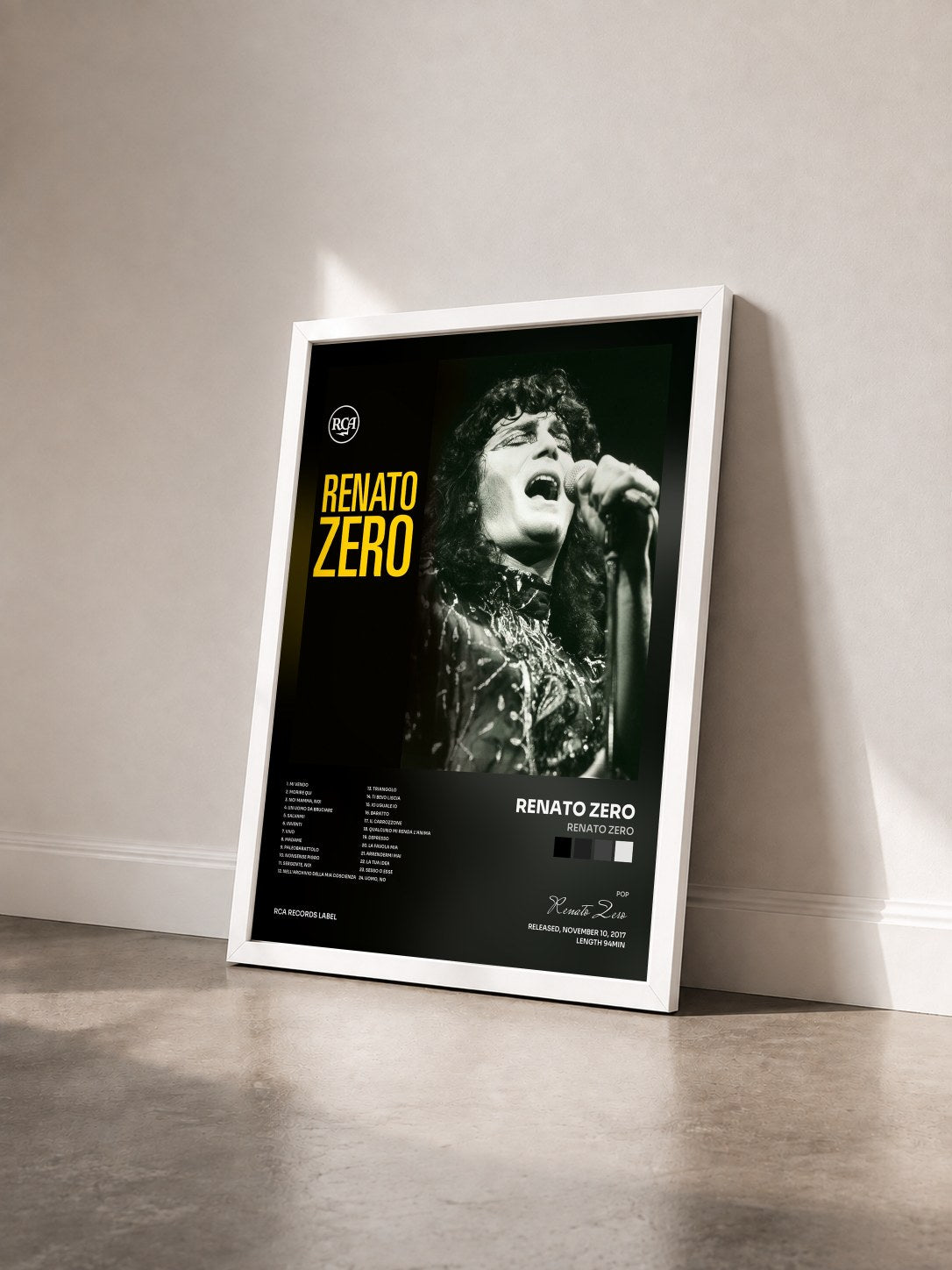 #blanc Tableau de l'album Renato Zero de Renato Zero vu de trois quarts, cadre blanc