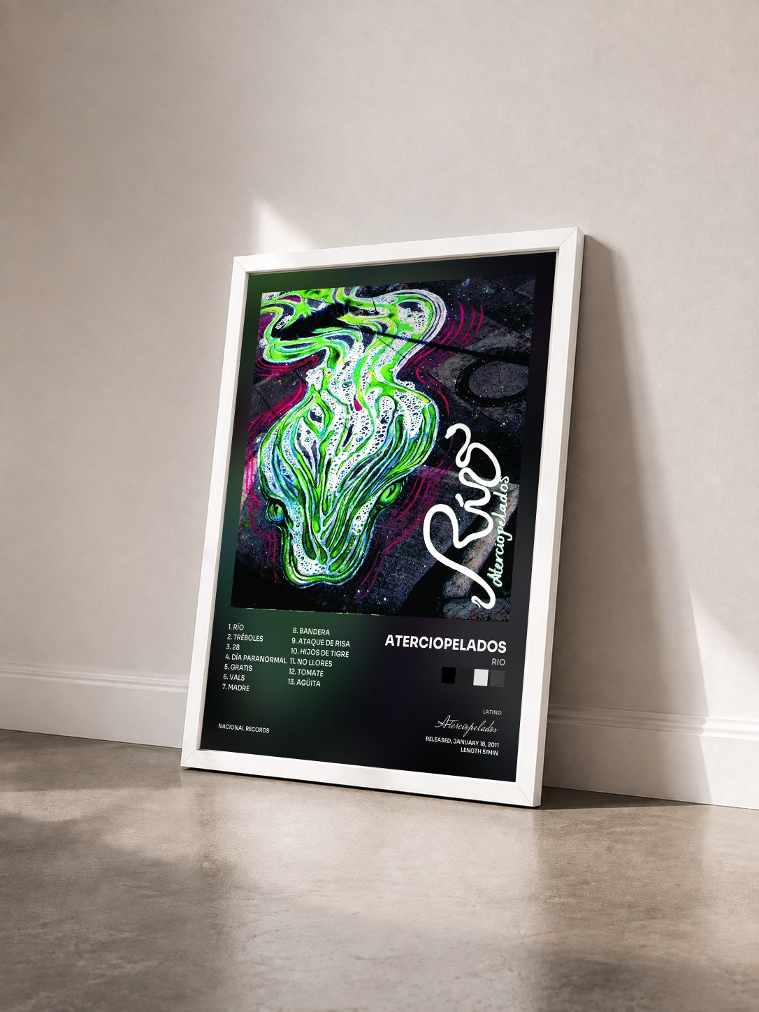 #blanc Tableau de l'album Rio de Aterciopelados vu de trois quarts, cadre blanc