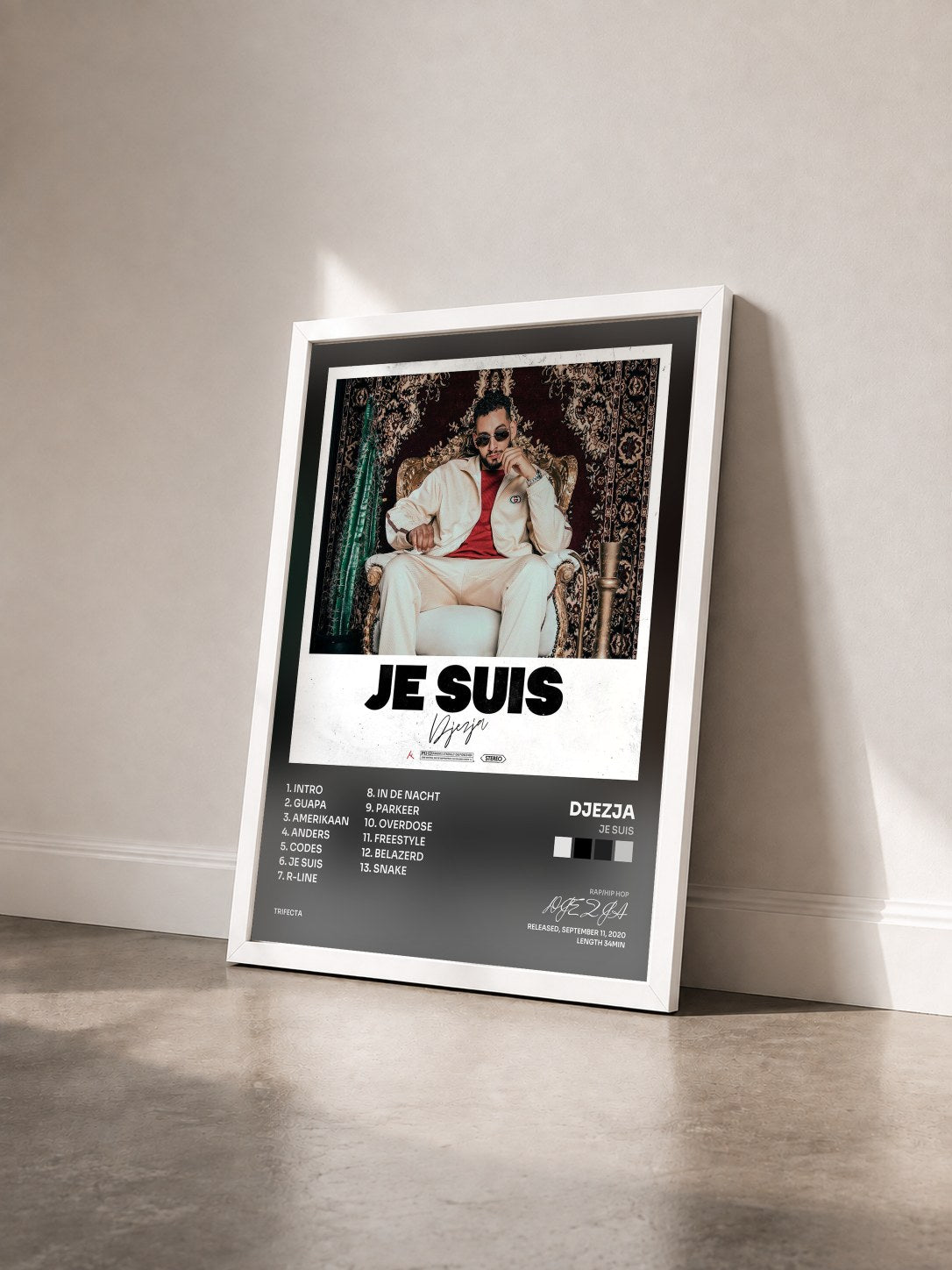 #blanc Tableau de l'album Je Suis de DJEZJA vu de trois quarts, cadre blanc